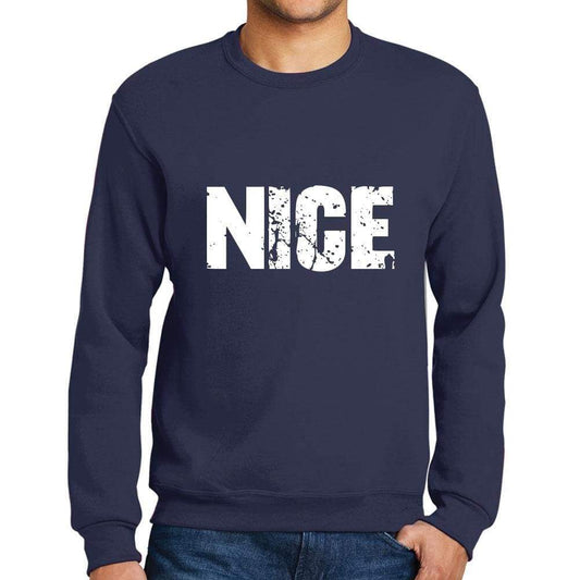Mens Printed Graphic Sweatshirt Popular Words Nice French Navy - French Navy / Small / Cotton - Sweatshirts