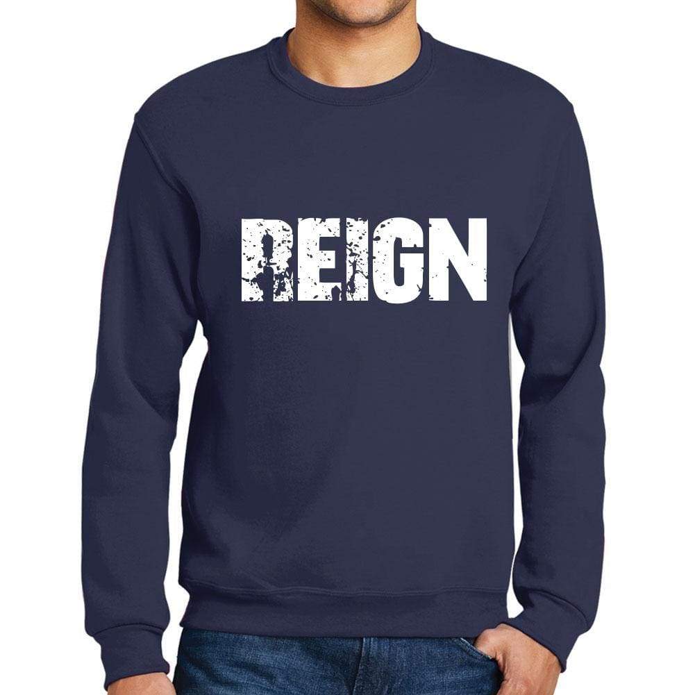 Mens Printed Graphic Sweatshirt Popular Words Reign French Navy - French Navy / Small / Cotton - Sweatshirts