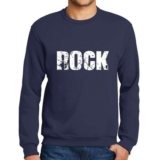 Mens Printed Graphic Sweatshirt Popular Words Rock French Navy - French Navy / Small / Cotton - Sweatshirts