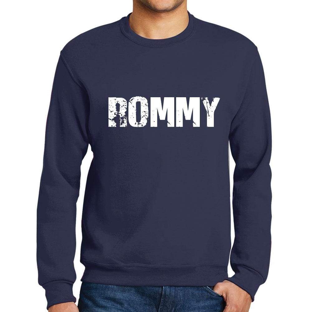 Mens Printed Graphic Sweatshirt Popular Words Rommy French Navy - French Navy / Small / Cotton - Sweatshirts