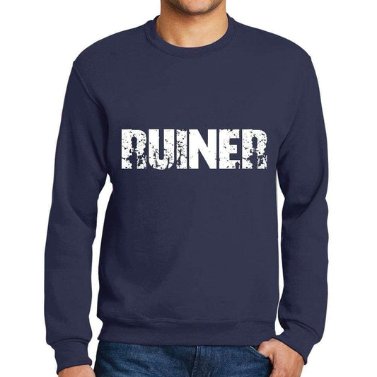 Mens Printed Graphic Sweatshirt Popular Words Ruiner French Navy - French Navy / Small / Cotton - Sweatshirts