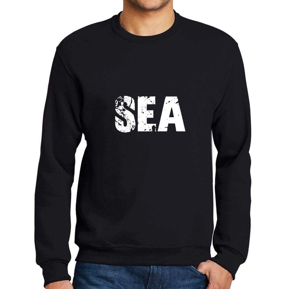 Mens Printed Graphic Sweatshirt Popular Words Sea Deep Black - Deep Black / Small / Cotton - Sweatshirts