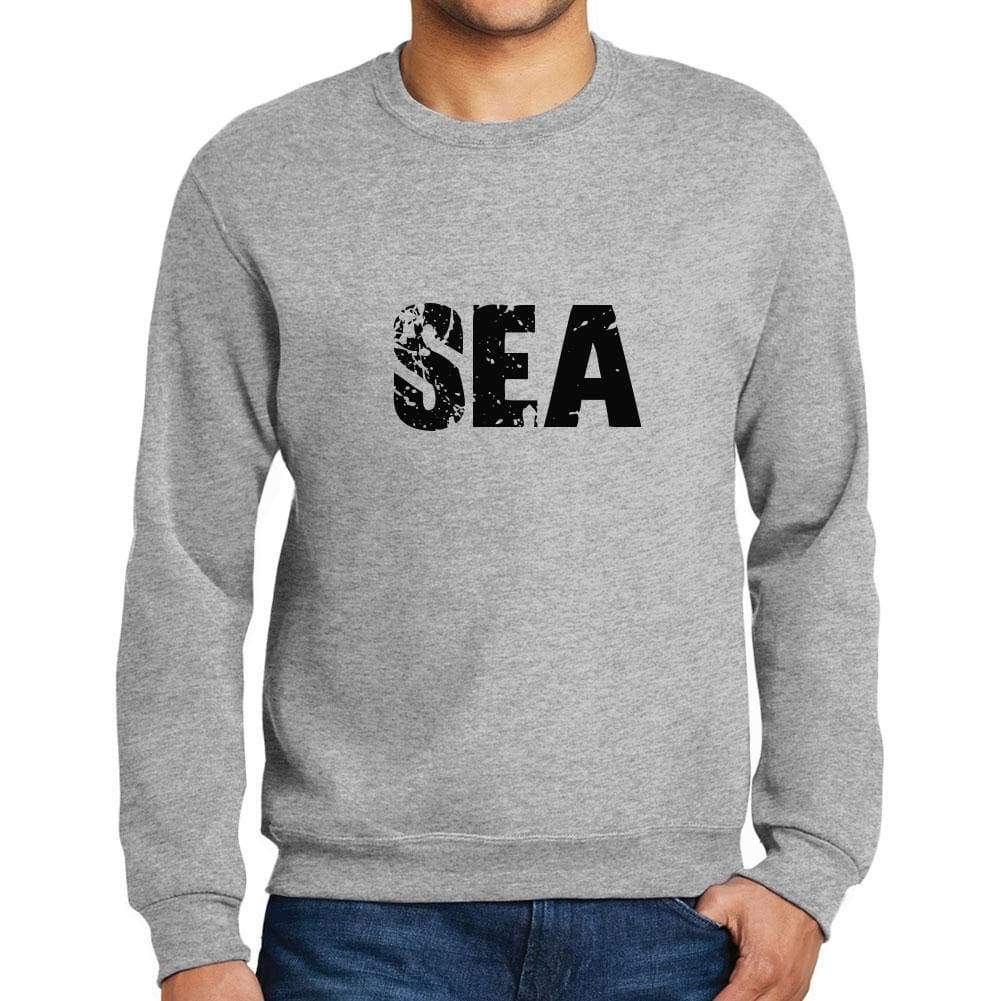 Mens Printed Graphic Sweatshirt Popular Words Sea Grey Marl - Grey Marl / Small / Cotton - Sweatshirts