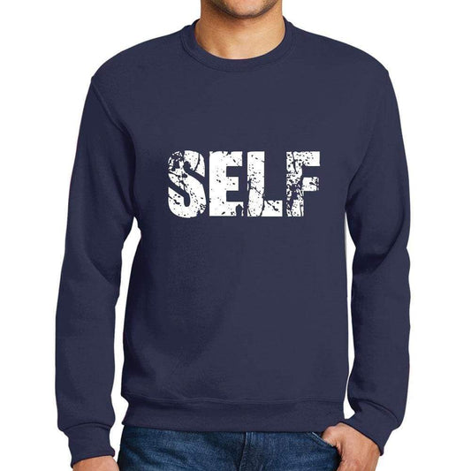 Mens Printed Graphic Sweatshirt Popular Words Self French Navy - French Navy / Small / Cotton - Sweatshirts