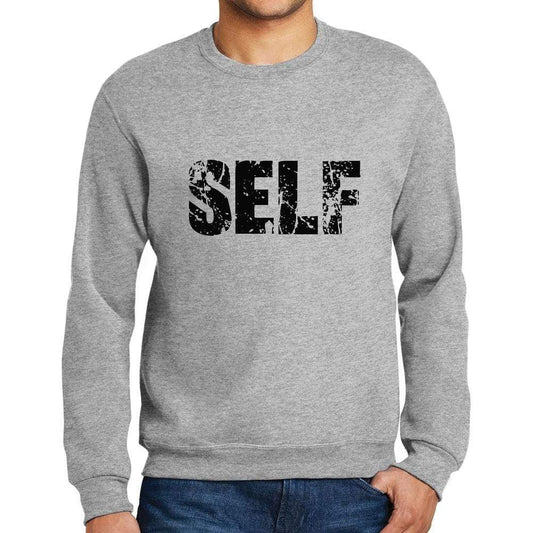 Mens Printed Graphic Sweatshirt Popular Words Self Grey Marl - Grey Marl / Small / Cotton - Sweatshirts