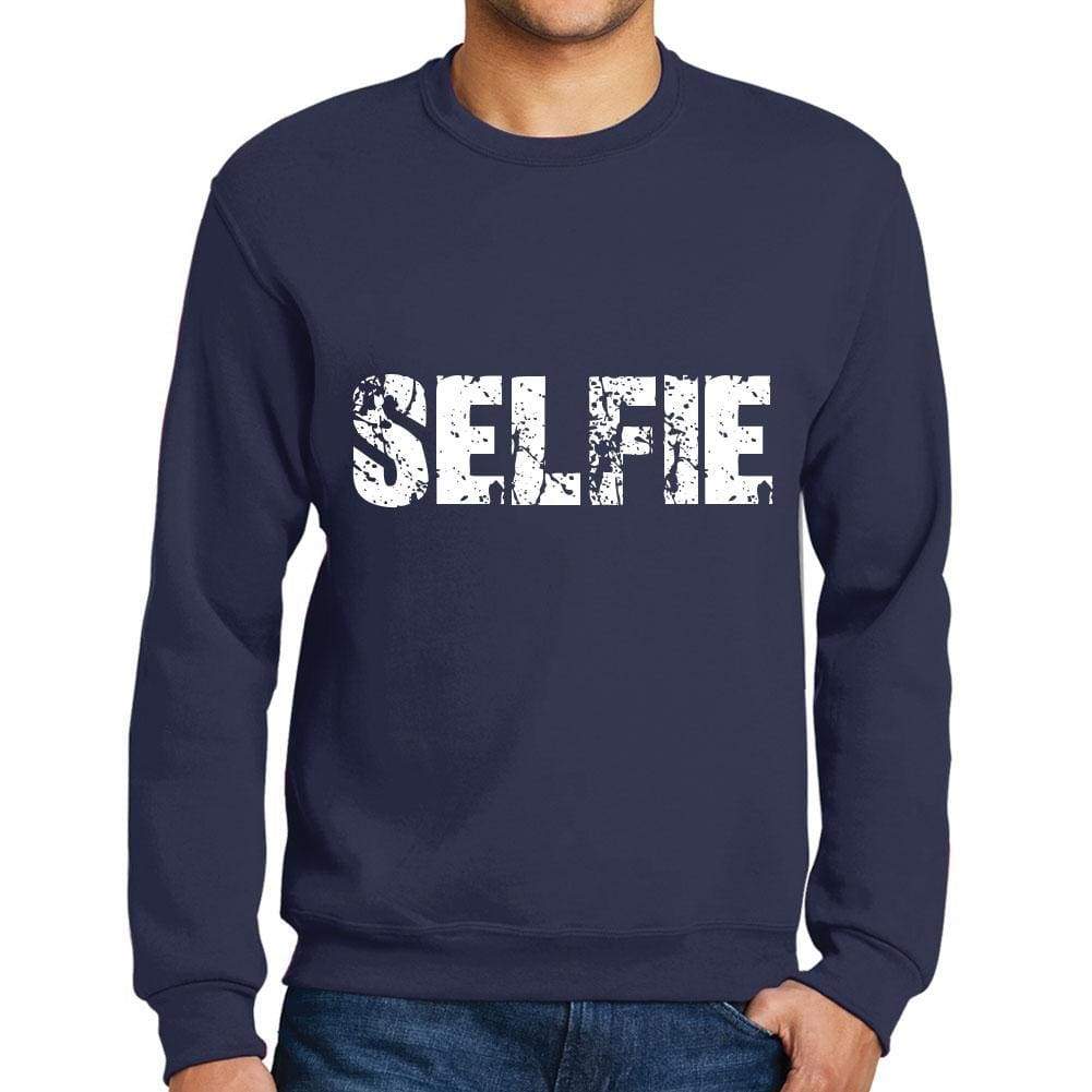 Mens Printed Graphic Sweatshirt Popular Words Selfie French Navy - French Navy / Small / Cotton - Sweatshirts