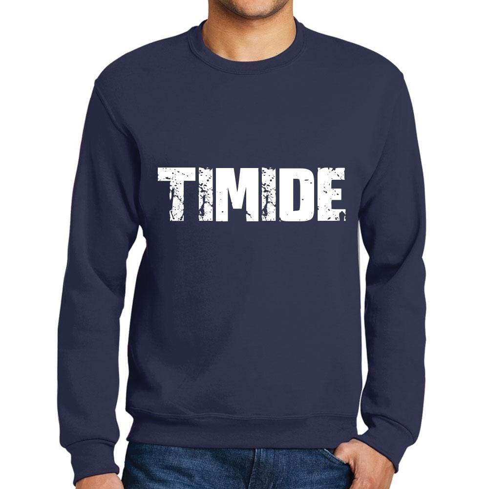 Mens Printed Graphic Sweatshirt Popular Words Timide French Navy - French Navy / Small / Cotton - Sweatshirts