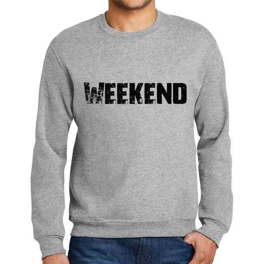 Mens Printed Graphic Sweatshirt Popular Words Weekend Grey Marl - Grey Marl / Small / Cotton - Sweatshirts