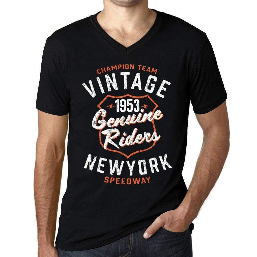 Mens Vintage Tee Shirt Graphic V-Neck T Shirt Genuine Riders 1953 Black - Black / S / Cotton - T-Shirt