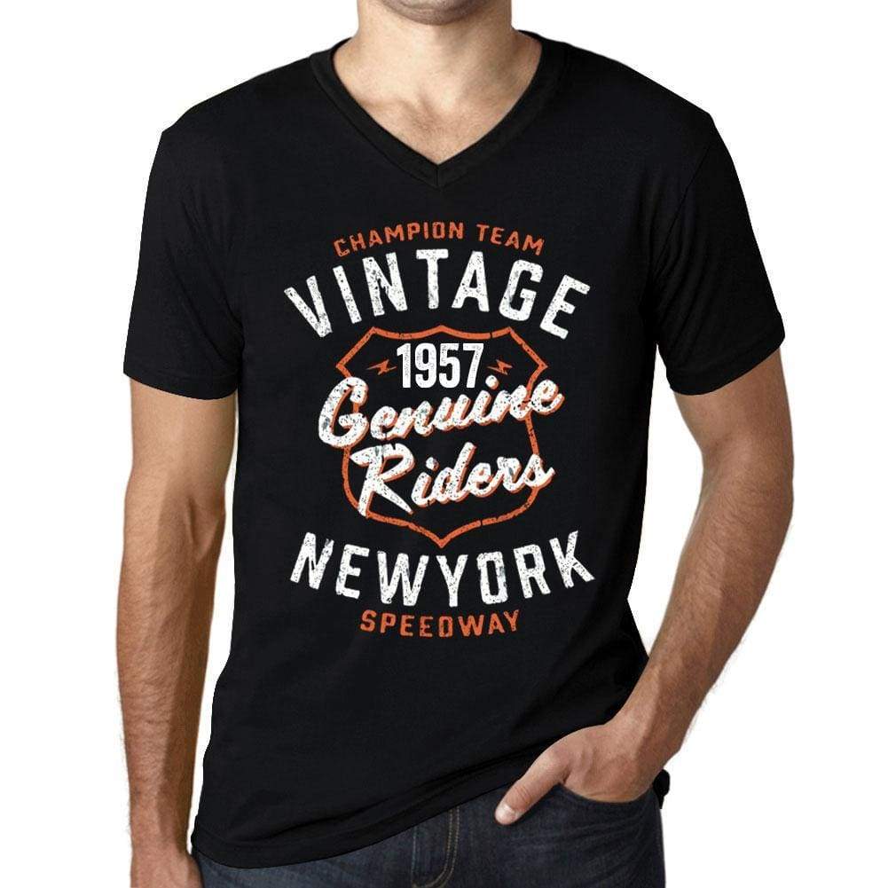 Mens Vintage Tee Shirt Graphic V-Neck T Shirt Genuine Riders 1957 Black - Black / S / Cotton - T-Shirt