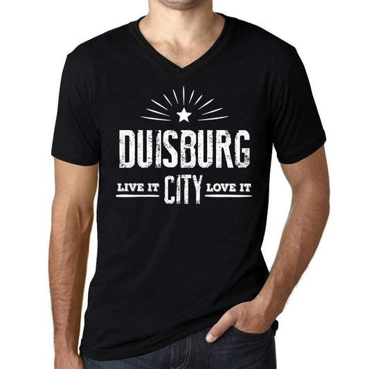 Mens Vintage Tee Shirt Graphic V-Neck T Shirt Live It Love It Duisburg Deep Black - Black / S / Cotton - T-Shirt