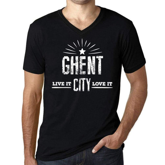 Mens Vintage Tee Shirt Graphic V-Neck T Shirt Live It Love It Ghent Deep Black - Black / S / Cotton - T-Shirt