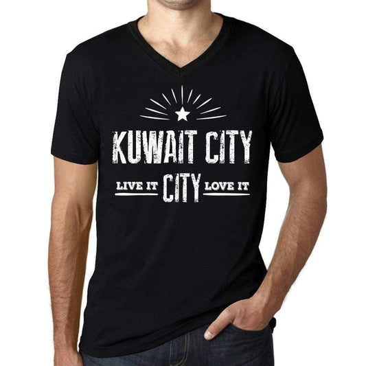 Mens Vintage Tee Shirt Graphic V-Neck T Shirt Live It Love It Kuwait City Deep Black - Black / S / Cotton - T-Shirt
