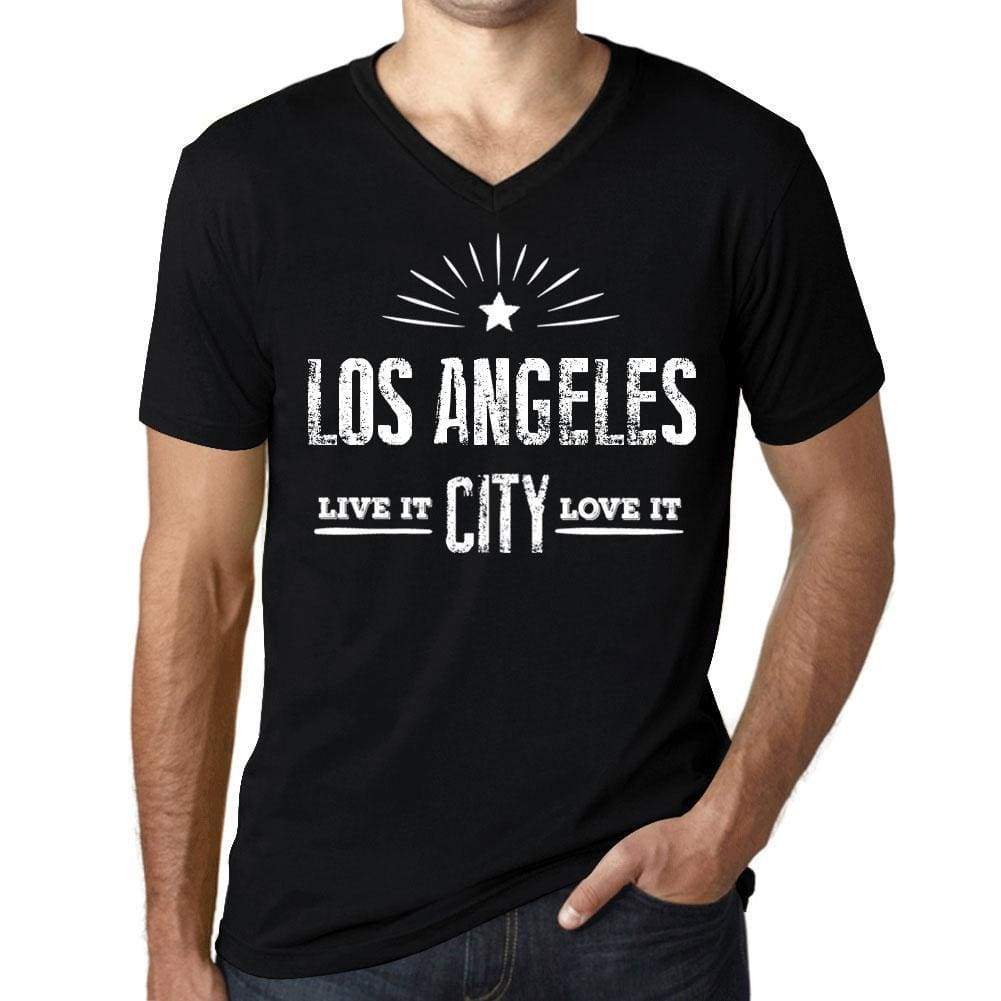 Mens Vintage Tee Shirt Graphic V-Neck T Shirt Live It Love It Los Angeles Deep Black - Black / S / Cotton - T-Shirt