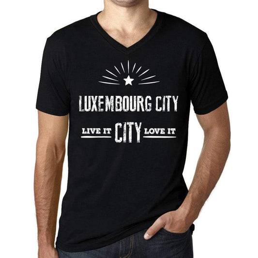 Mens Vintage Tee Shirt Graphic V-Neck T Shirt Live It Love It Luxembourg City Deep Black - Black / S / Cotton - T-Shirt