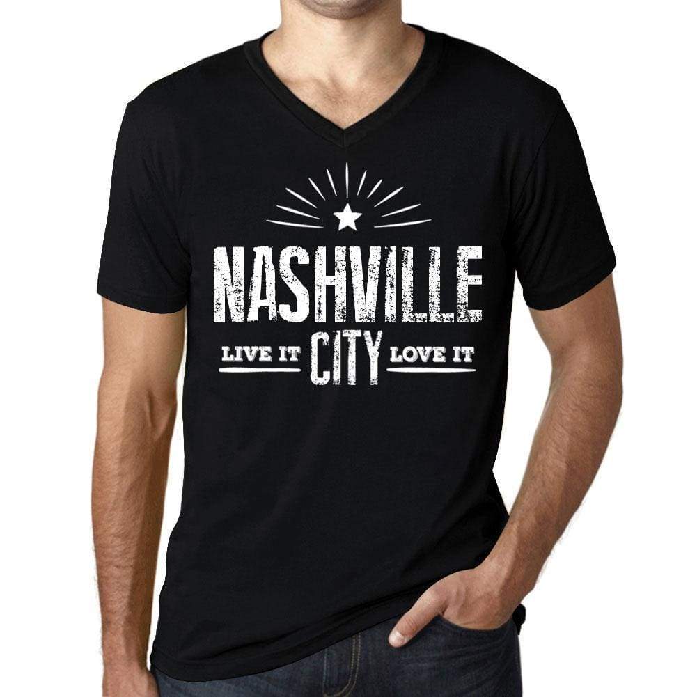 Mens Vintage Tee Shirt Graphic V-Neck T Shirt Live It Love It Nashville Deep Black - Black / S / Cotton - T-Shirt