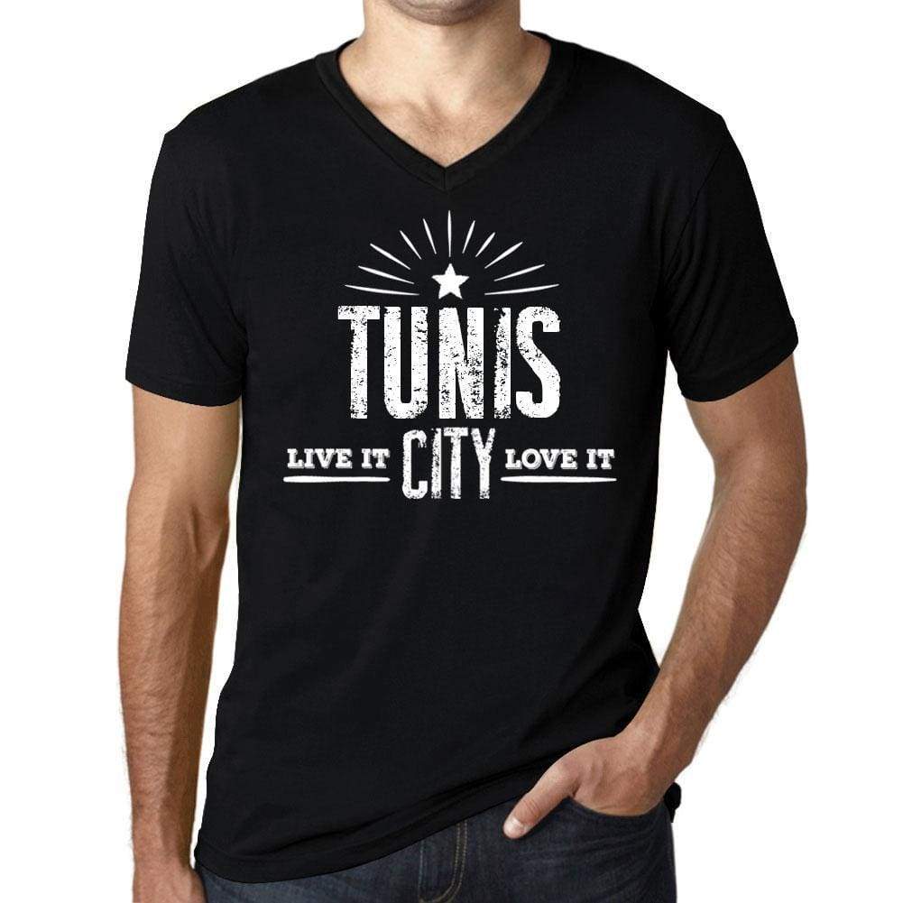 Mens Vintage Tee Shirt Graphic V-Neck T Shirt Live It Love It Tunis Deep Black - Black / S / Cotton - T-Shirt