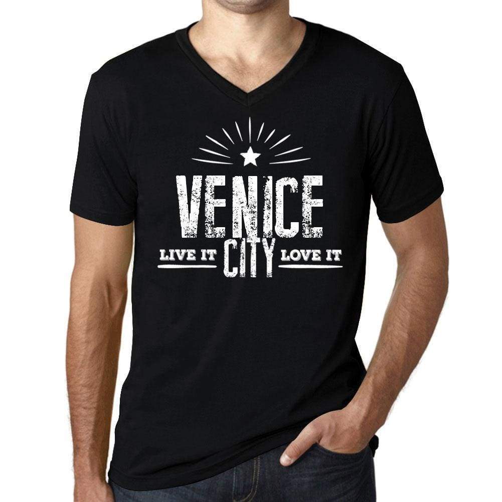 Mens Vintage Tee Shirt Graphic V-Neck T Shirt Live It Love It Venice Deep Black - Black / S / Cotton - T-Shirt