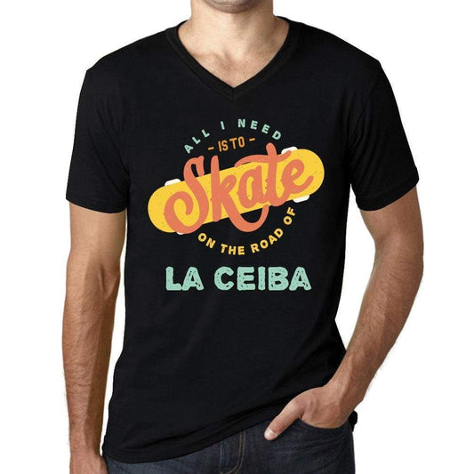 Mens Vintage Tee Shirt Graphic V-Neck T Shirt On The Road Of La Ceiba Black - Black / S / Cotton - T-Shirt