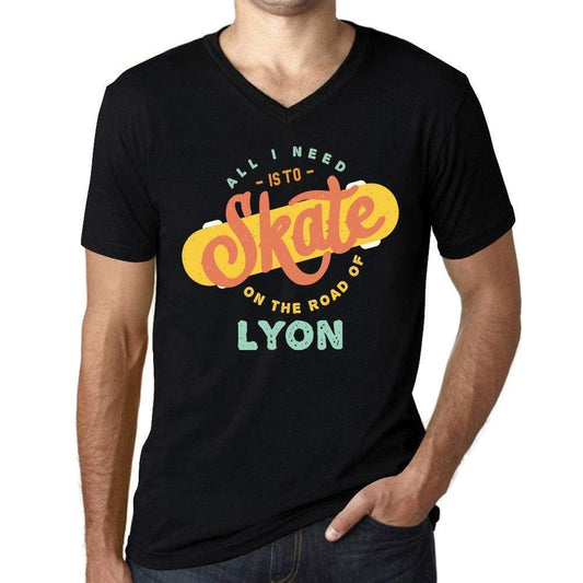 Men&rsquo;s Vintage Tee Shirt Graphic V-Neck T shirt On The Road Of Lyon Black - Ultrabasic