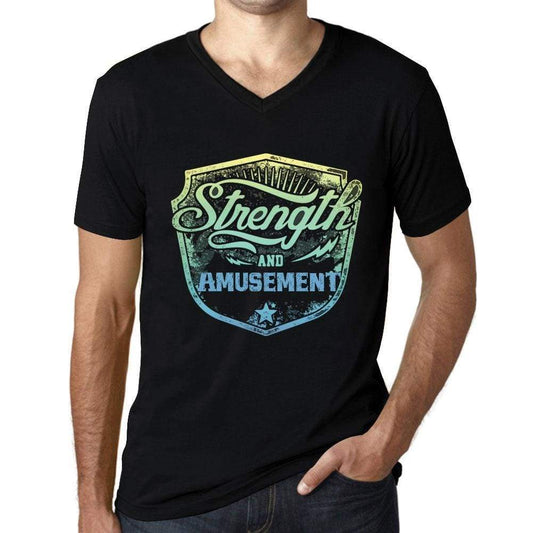 Mens Vintage Tee Shirt Graphic V-Neck T Shirt Strenght And Amusement Black - Black / S / Cotton - T-Shirt