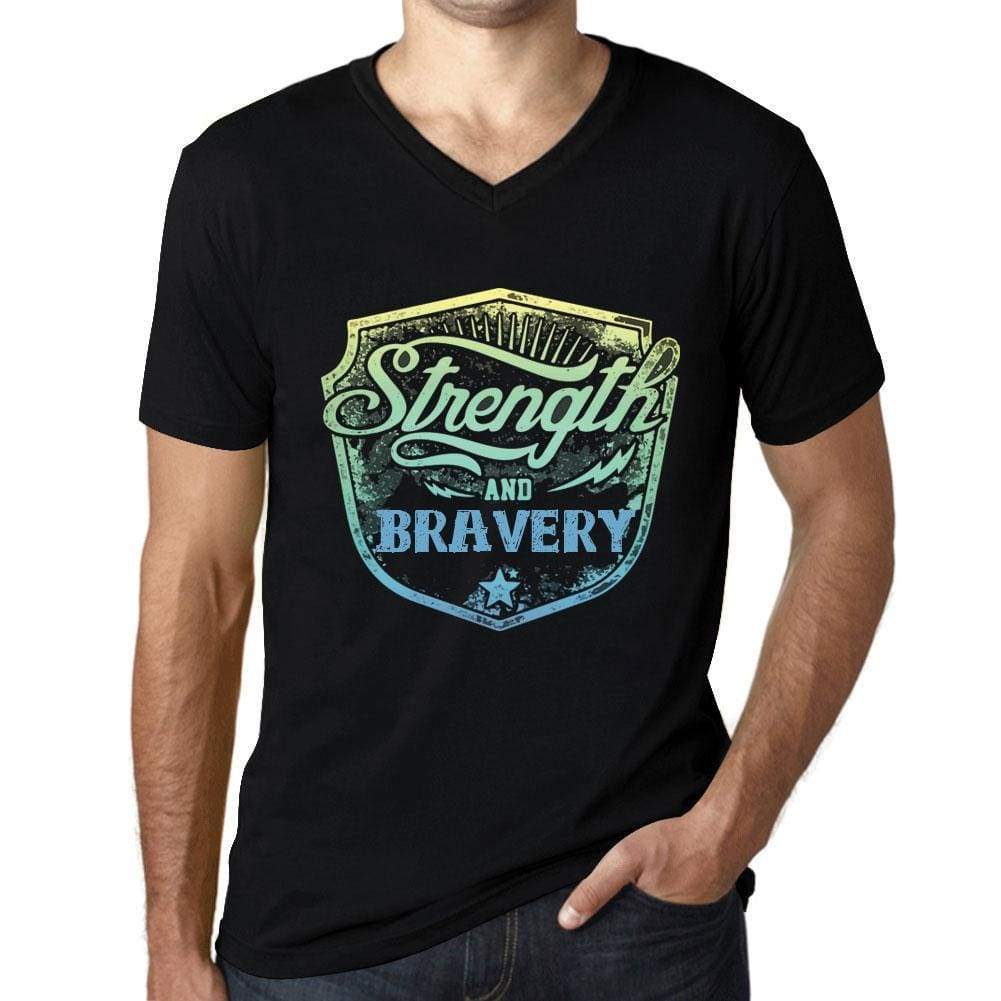 Mens Vintage Tee Shirt Graphic V-Neck T Shirt Strenght And Bravery Black - Black / S / Cotton - T-Shirt