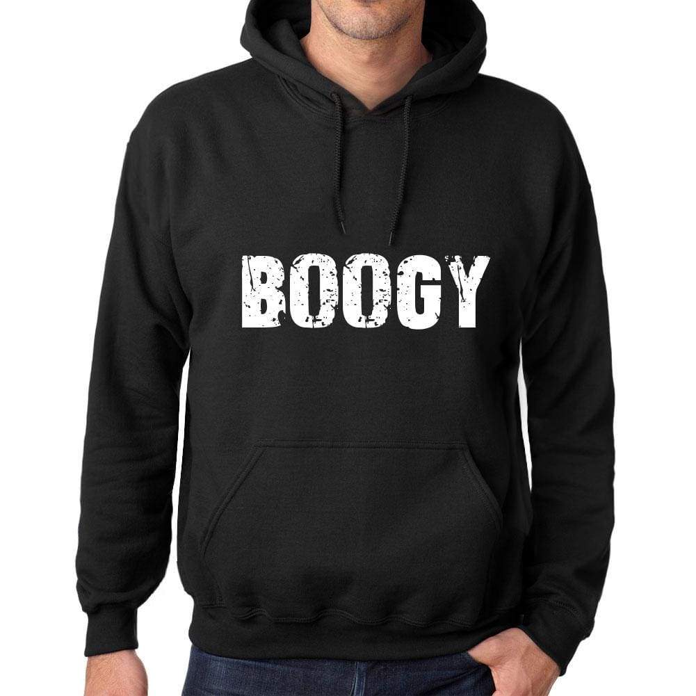 Mens Womens Unisex Printed Graphic Cotton Hoodie Soft Heavyweight Hooded Sweatshirt Pullover Popular Words Boogy Deep Black - Black / Xs /