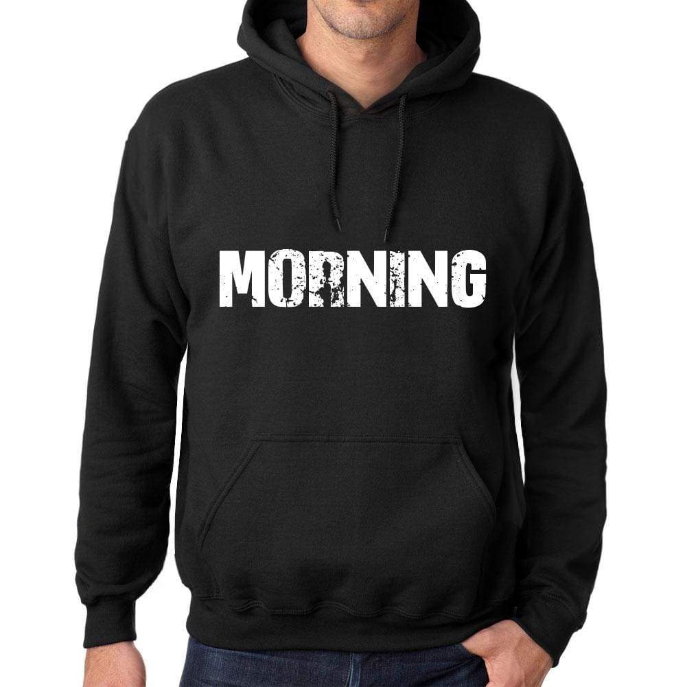 Mens Womens Unisex Printed Graphic Cotton Hoodie Soft Heavyweight Hooded Sweatshirt Pullover Popular Words Morning Deep Black - Black / Xs /