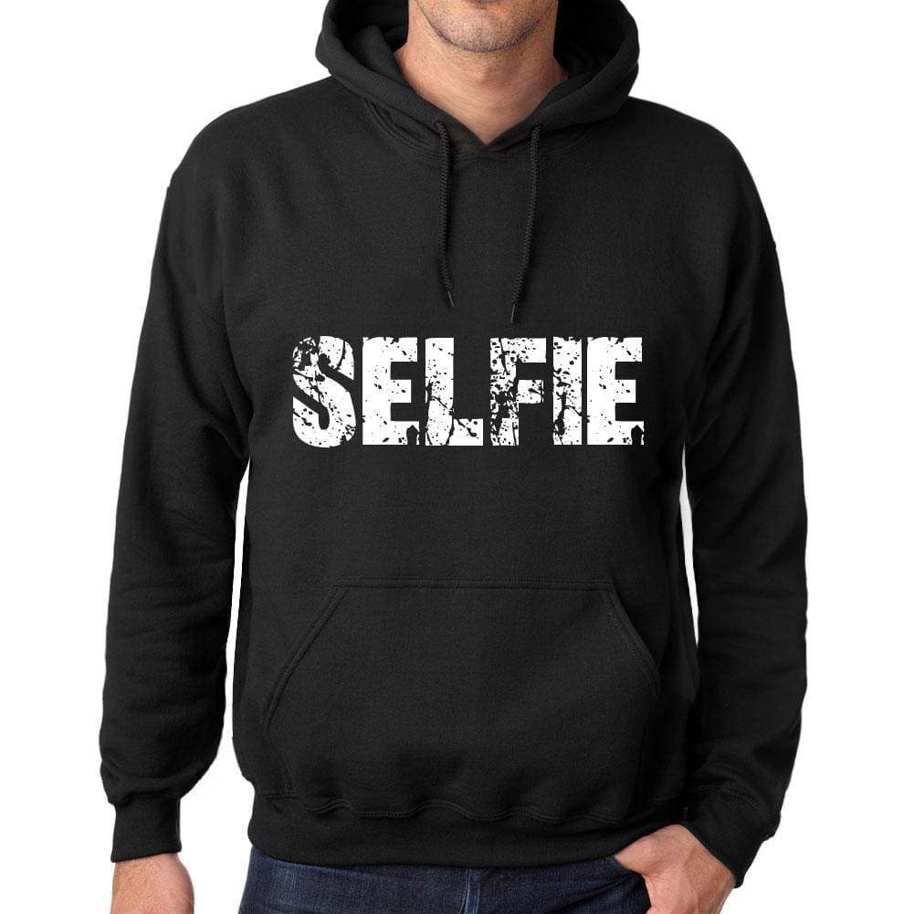 Mens Womens Unisex Printed Graphic Cotton Hoodie Soft Heavyweight Hooded Sweatshirt Pullover Popular Words Selfie Deep Black - Black / Xs /