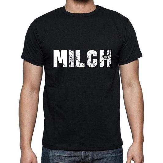 Milch Mens Short Sleeve Round Neck T-Shirt 5 Letters Black Word 00006 - Casual
