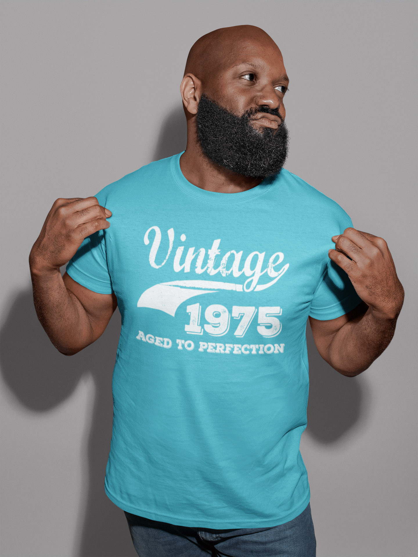 1975 Vintage Aged to Perfection, Blue, Men's Short Sleeve Round Neck T-shirt 00291