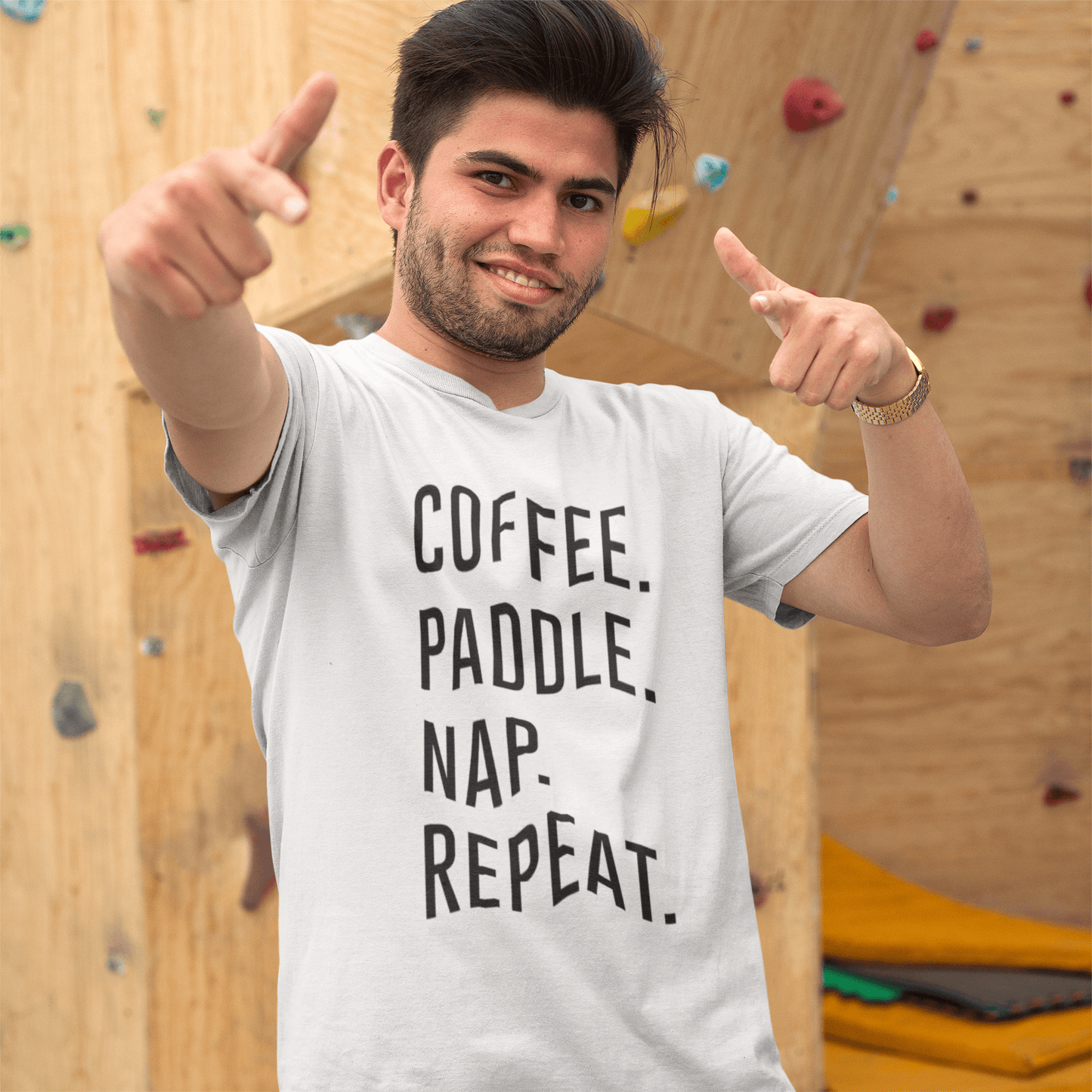 COFFEE PADDLE NAP REPEAT Men's Short Sleeve Round Neck T-shirt 00058