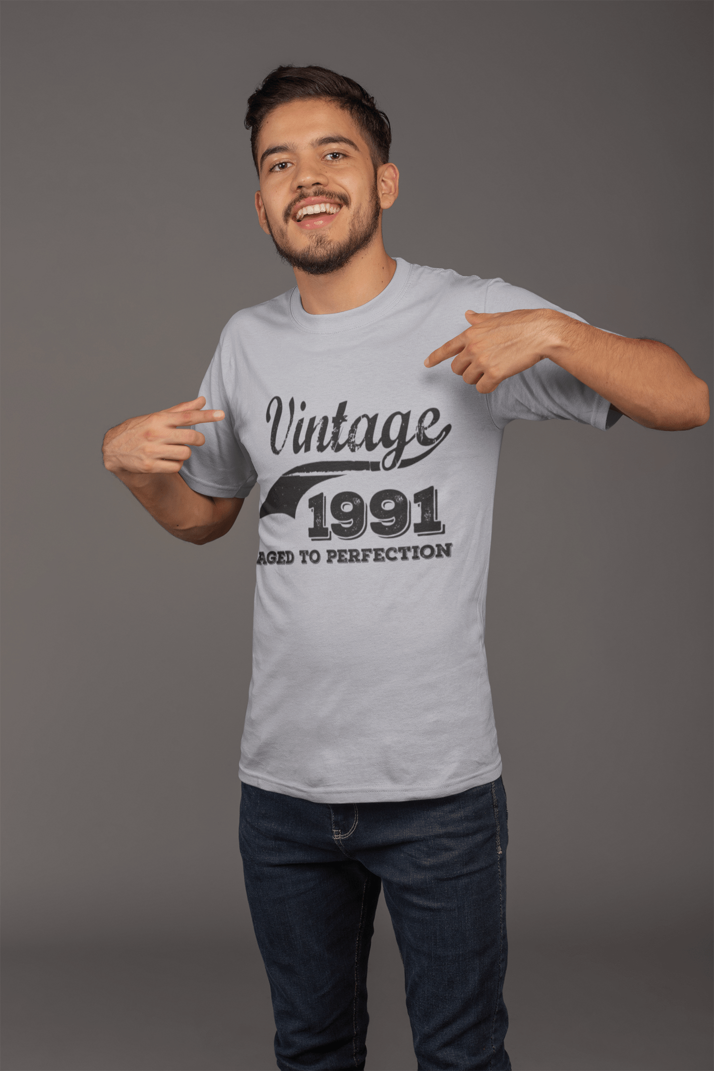 Vintage Aged to Perfection 1991, Grey, Men's Short Sleeve Round Neck T-shirt, gift t-shirt 00346