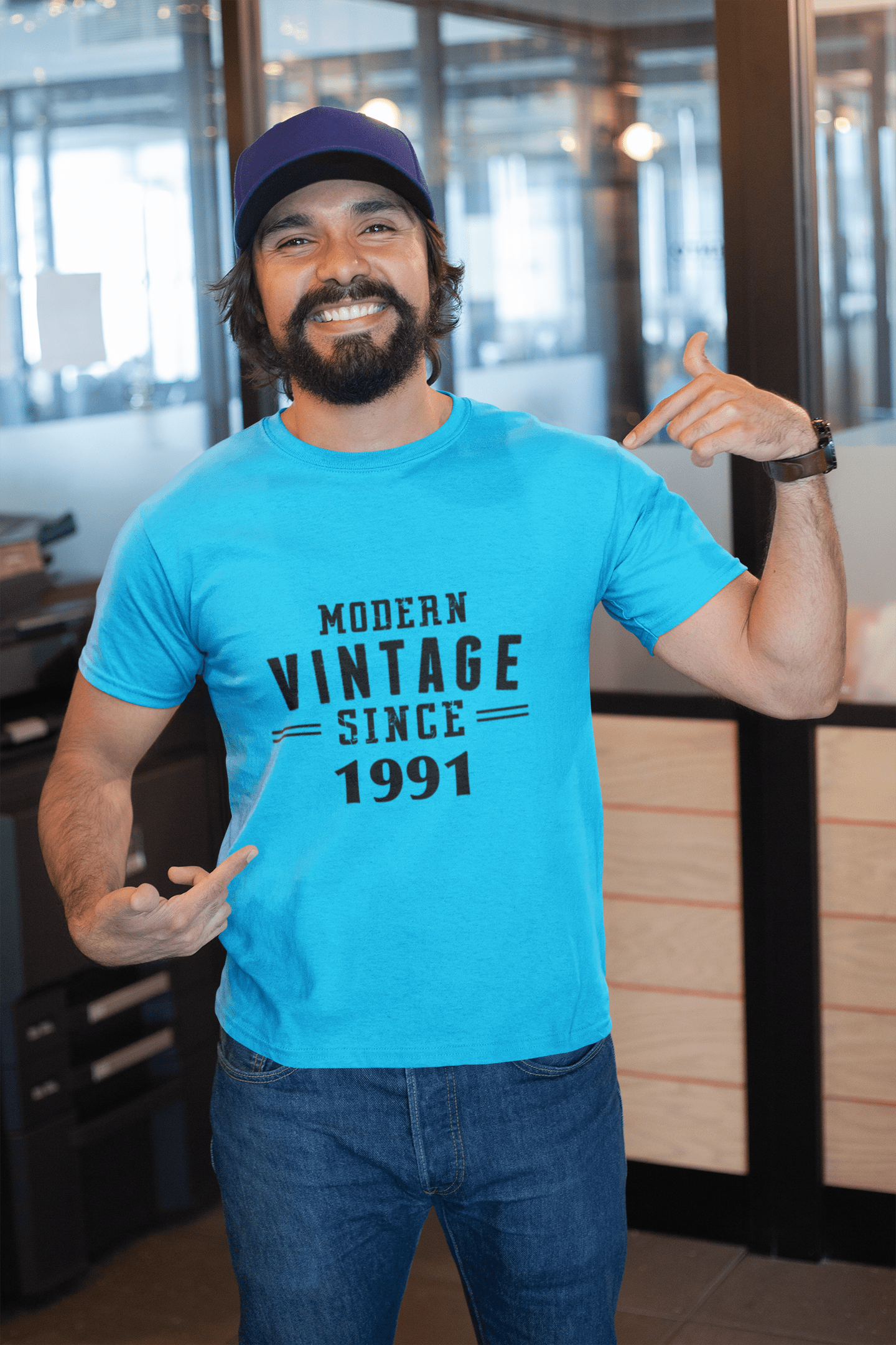 1991, Modern Vintage, Blue, Men's Short Sleeve Round Neck T-shirt 00107