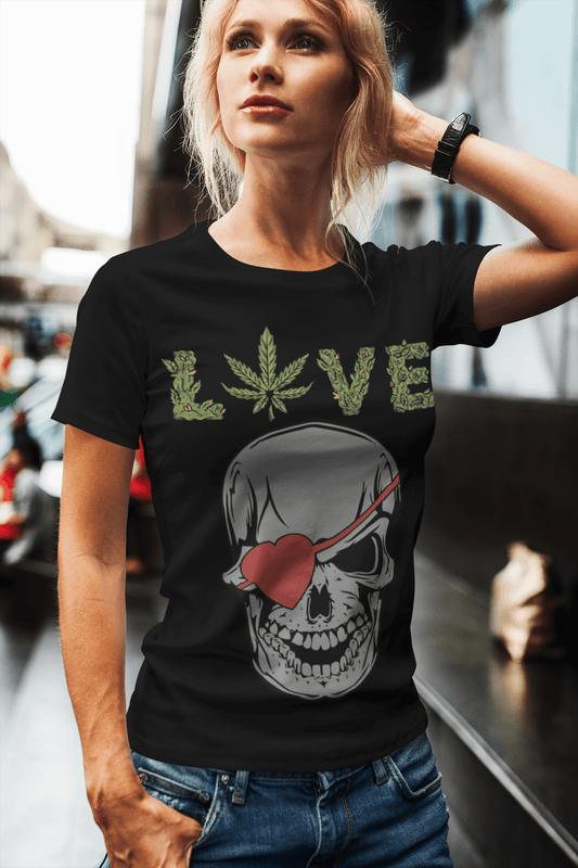 ULTRABASIC Women's Organic T-Shirt - Love Weed Skull - Skull Shirt for Women