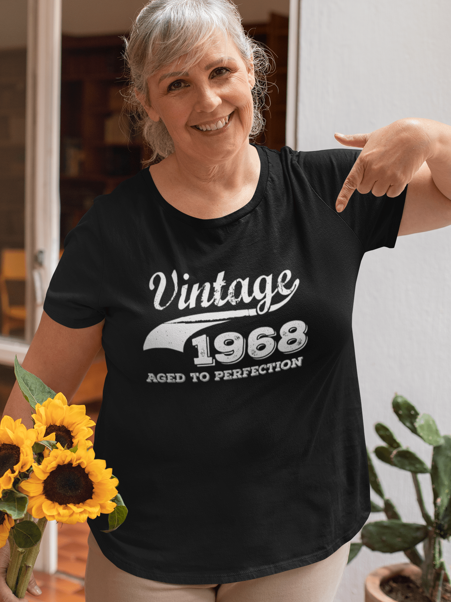 Vintage Aged to Perfection 1968, Black, Women's Short Sleeve Round Neck T-shirt, gift t-shirt 00345