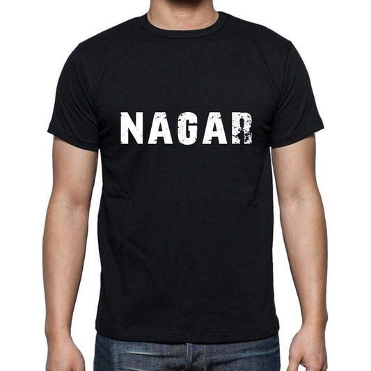 Nagar Mens Short Sleeve Round Neck T-Shirt 5 Letters Black Word 00006 - Casual