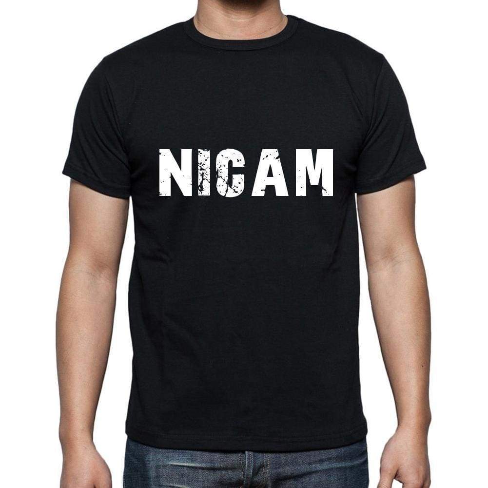 Nicam Mens Short Sleeve Round Neck T-Shirt 5 Letters Black Word 00006 - Casual