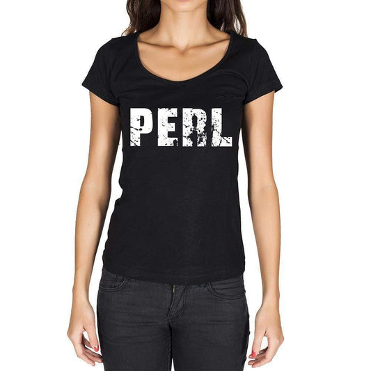 Perl German Cities Black Womens Short Sleeve Round Neck T-Shirt 00002 - Casual