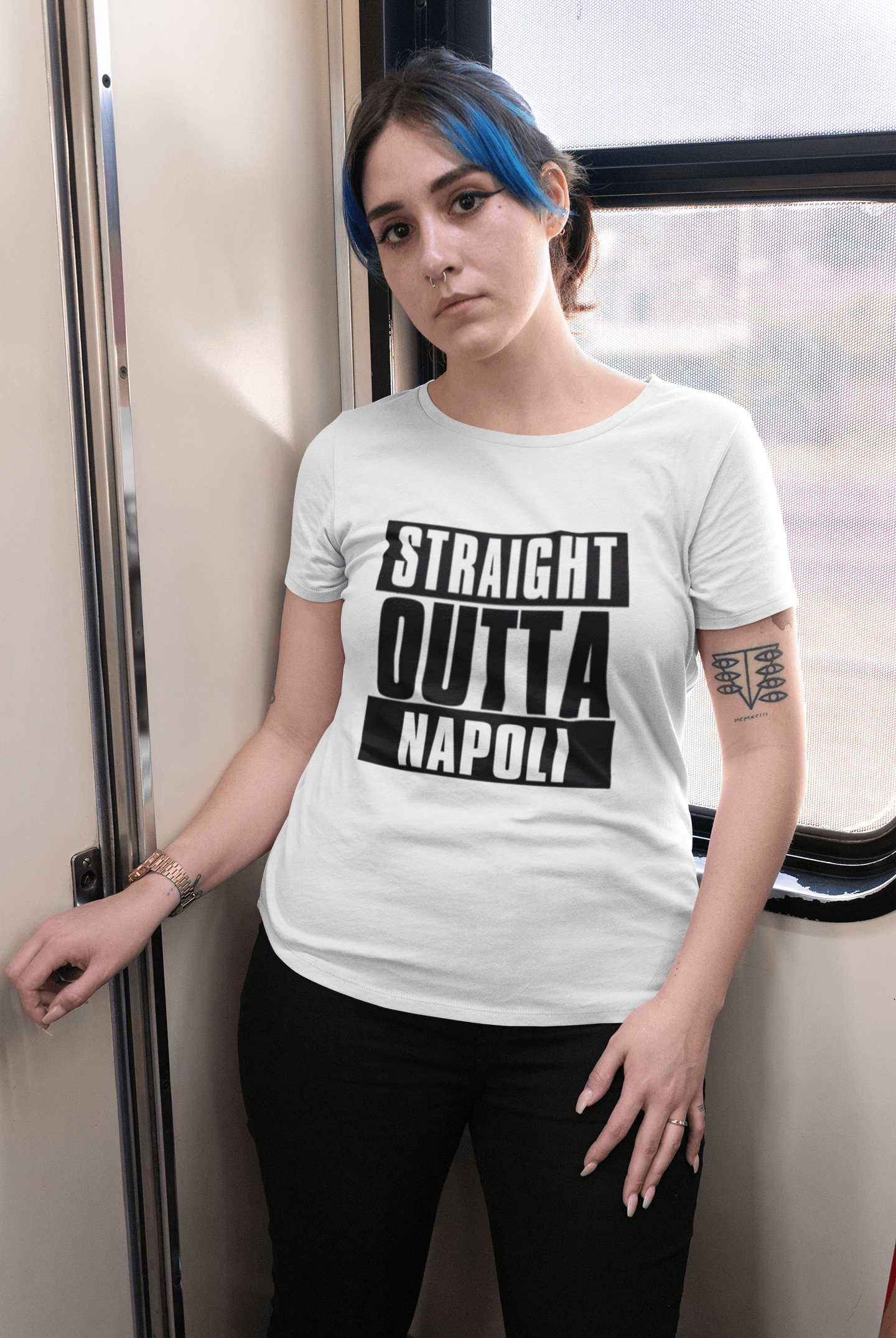 Straight Outta Napoli Women'S Short Sleeve Round Neck T-Shirt, 100% Cotton, Available In SizeS XS, S, M, L, Xl. 00026