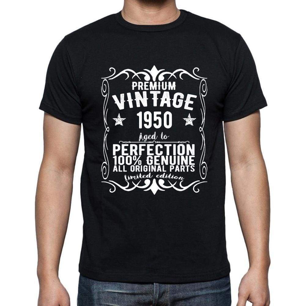 Premium Vintage Year 1950 Black Mens Short Sleeve Round Neck T-Shirt Gift T-Shirt 00347 - Black / S - Casual