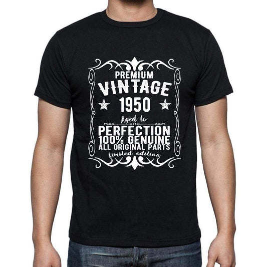 Premium Vintage Year 1950 Black Mens Short Sleeve Round Neck T-Shirt Gift T-Shirt 00347 - Black / S - Casual