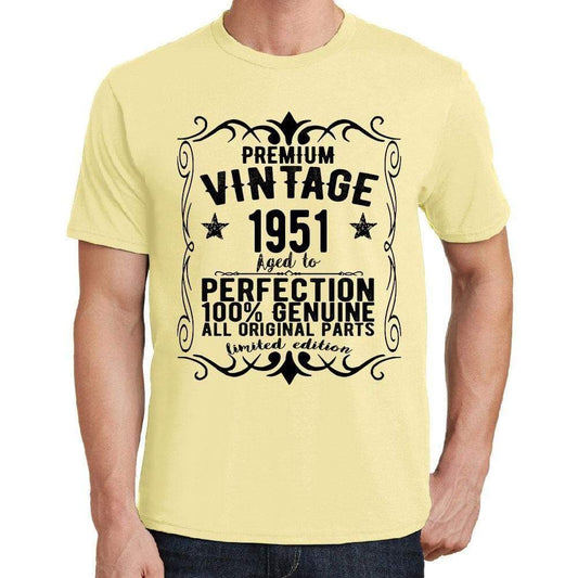 Premium Vintage Year 1951 Yellow Mens Short Sleeve Round Neck T-Shirt Gift T-Shirt 00348 - Yellow / S - Casual