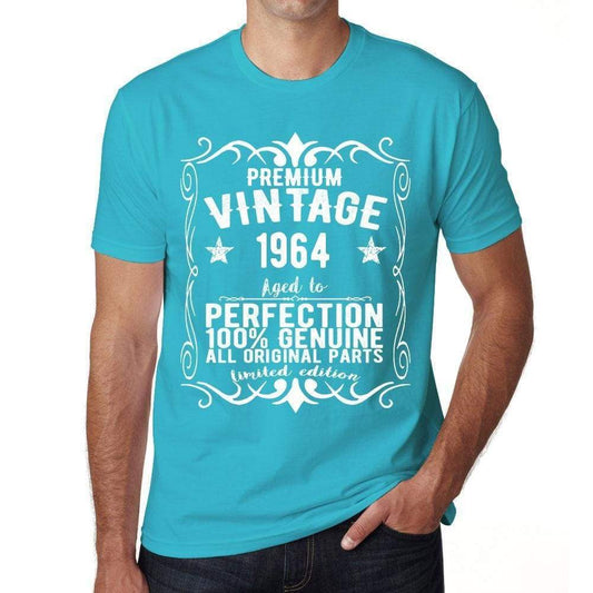 Premium Vintage Year 1964 Blue Mens Short Sleeve Round Neck T-Shirt Gift T-Shirt 00367 - Blue / Xs - Casual