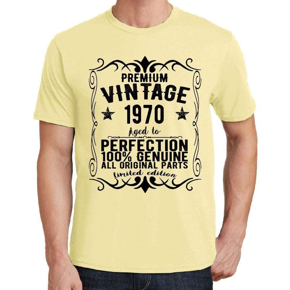 Premium Vintage Year 1970 Yellow Mens Short Sleeve Round Neck T-Shirt Gift T-Shirt 00348 - Yellow / S - Casual
