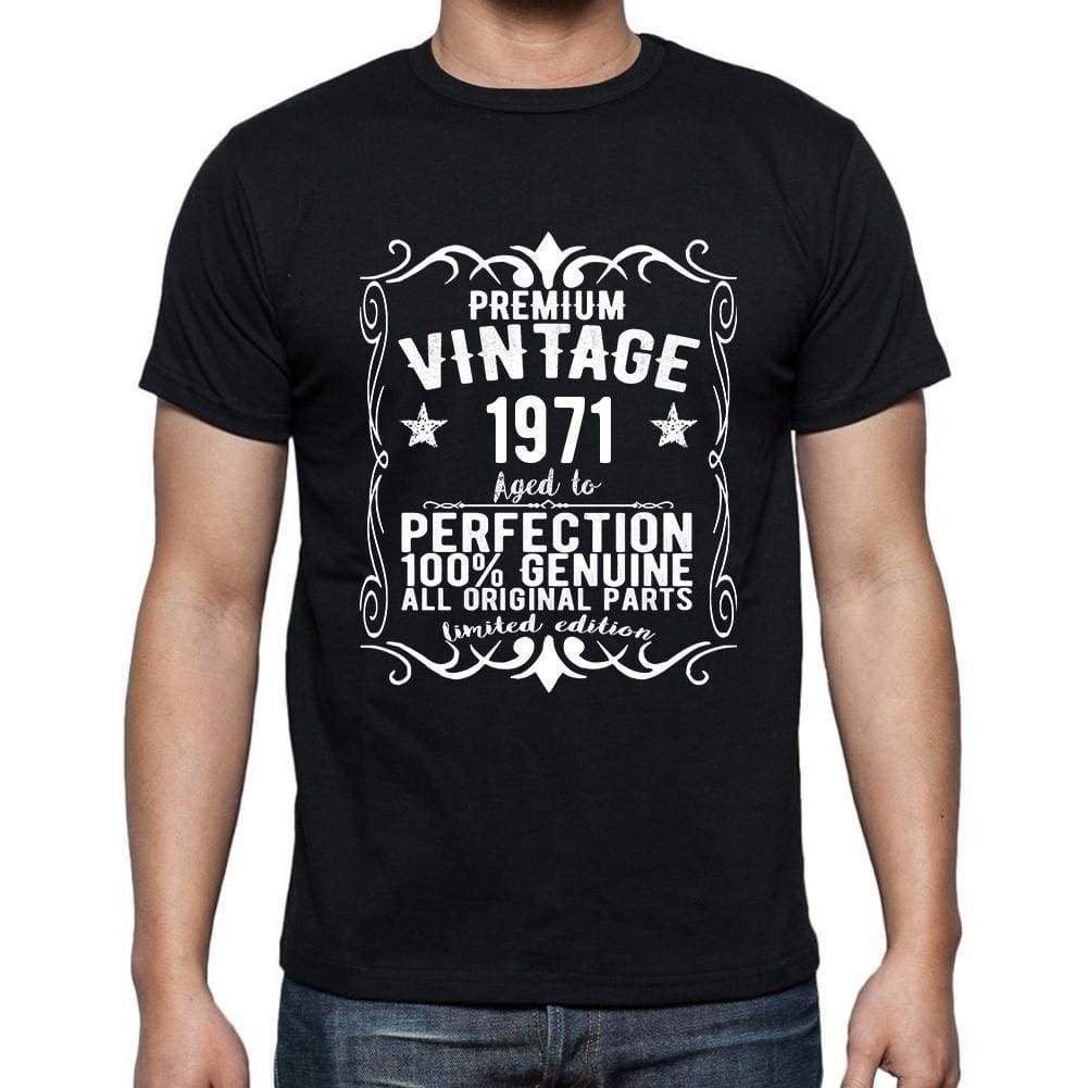 Premium Vintage Year 1971 Black Mens Short Sleeve Round Neck T-Shirt Gift T-Shirt 00347 - Black / S - Casual