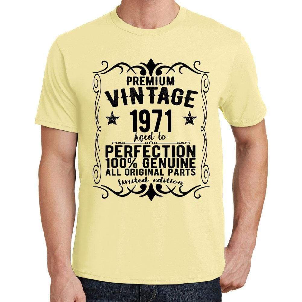Premium Vintage Year 1971 Yellow Mens Short Sleeve Round Neck T-Shirt Gift T-Shirt 00348 - Yellow / S - Casual