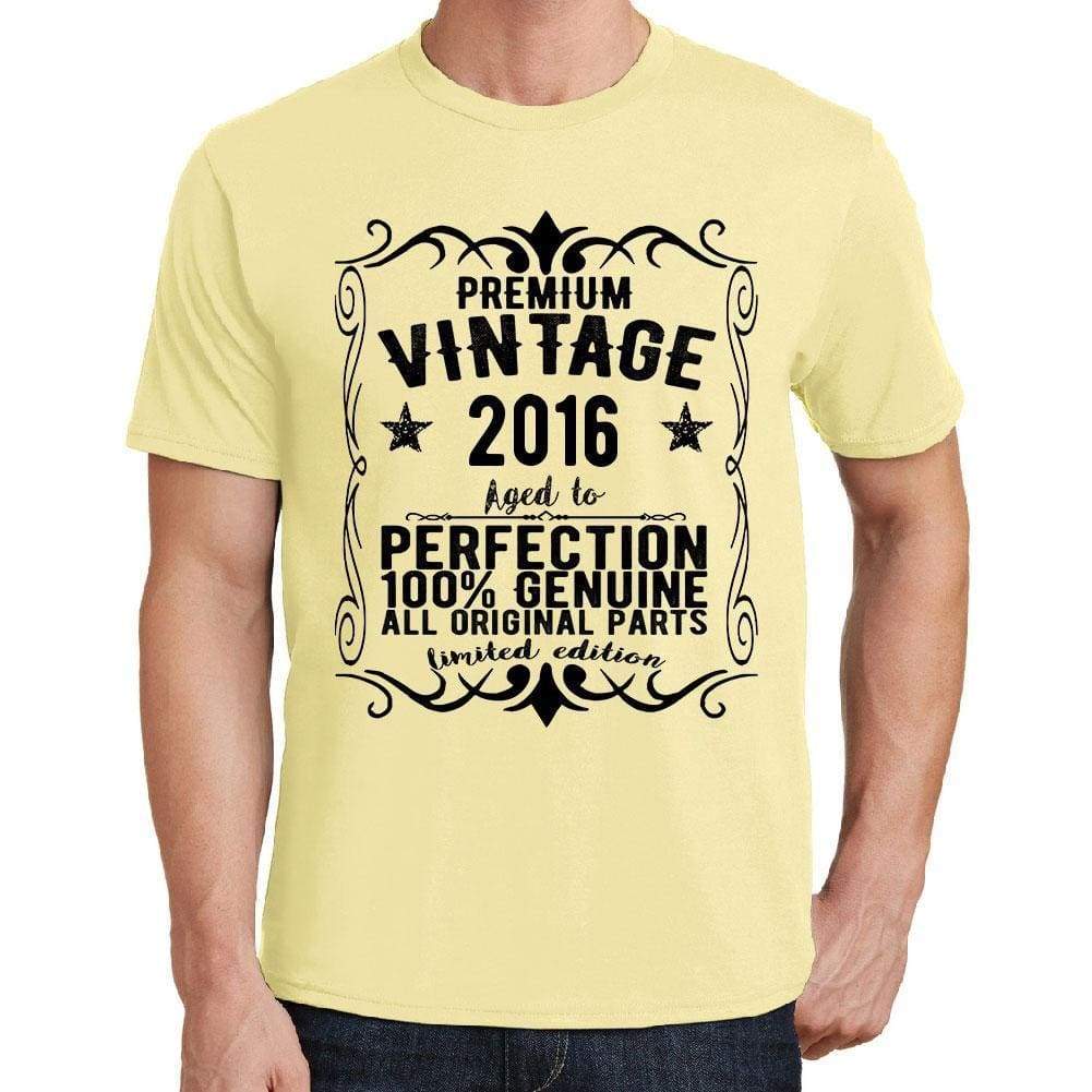 Premium Vintage Year 2016 Yellow Mens Short Sleeve Round Neck T-Shirt Gift T-Shirt 00348 - Yellow / S - Casual