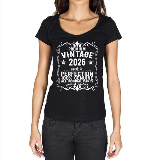 Premium Vintage Year 2026 Black Womens Short Sleeve Round Neck T-Shirt Gift T-Shirt 00365 - Black / Xs - Casual