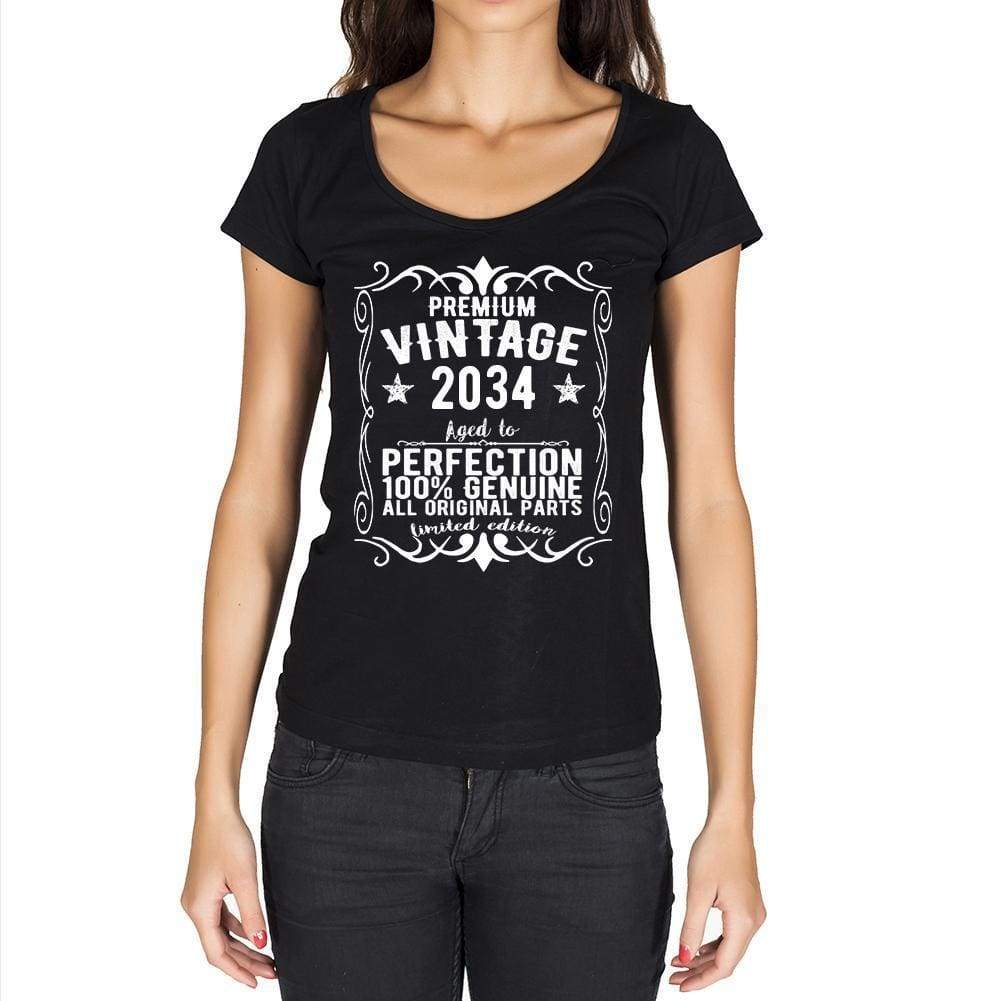 Premium Vintage Year 2034 Black Womens Short Sleeve Round Neck T-Shirt Gift T-Shirt 00365 - Black / Xs - Casual
